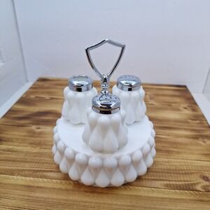 Fenton Milk Glass Teardrop Condiment Set 1950s